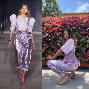 Isabel Marant Gilekla Metallic High Waist Pants/Coveralls Purple Size EU 34/US 6